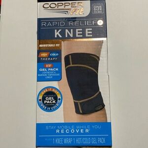 Copper Fit Rapid Relief Knee Wrap brace Adjustable Fit w/mHot or Cold Gel Pack